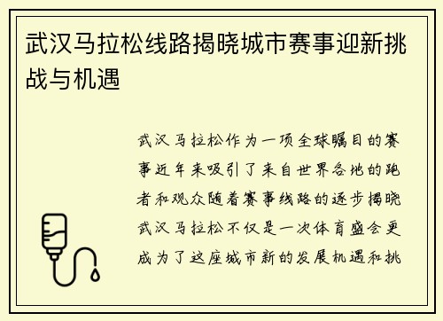 武汉马拉松线路揭晓城市赛事迎新挑战与机遇